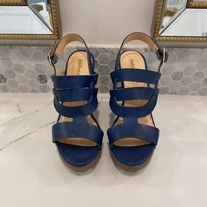 Dollhouse Navy Blue Leather Wedges